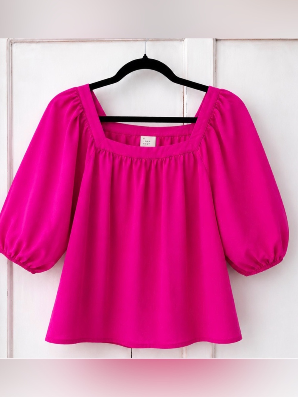 Fuchsia Square Neck Puff Sleeve Blouse